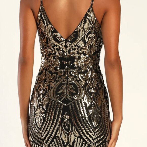 Lulus Truly Alluring Black And Gold Sequin Mermaid Maxi Dress - Size M - Picture 4 of 6